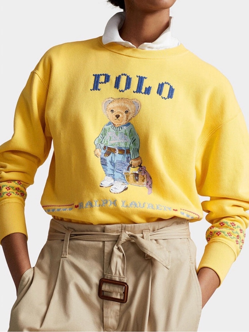 Polo by Ralph Lauren Yellow Bear Embroidered Crewneck Sweatshirt XXL NWT